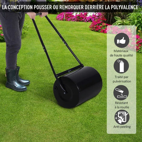 OUTSUNNY Rouleau à Gazon Jardin En Acier Avec Poignée Dim. 50L X 32l X 108H Cm Lestage Max. 30 L Noir – Image 5