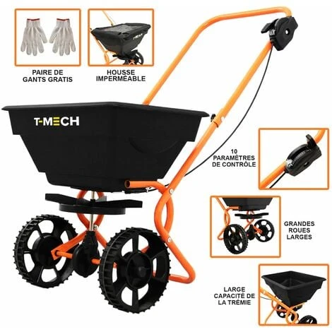 Epandeur Rotatif à Pousser Gazon 25KG Pelouse Contrôle Débit Housse Imperméable Paire De Gants Engrais – Image 2