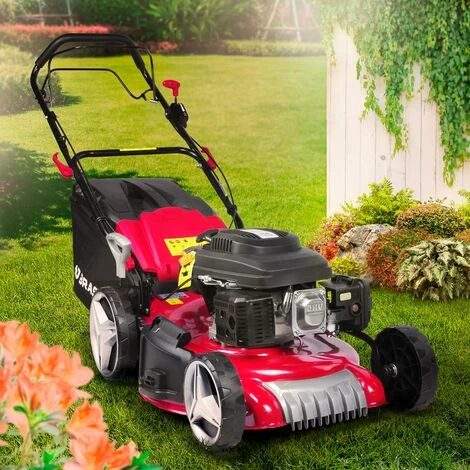 Tondeuse Thermique Autotractée 51cm 224cc 7cv Moteur De Marque 4 Temps 60l Réglage Central 30-80mm, Capot En Tôle En Acier, 4 En 1, édition Rouge De BRAST