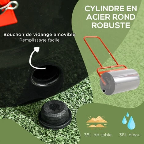 OUTSUNNY Rouleau à Gazon Jardin En Acier Avec Poignée Dim. 59L X 32l X 107H Cm Lestage Max. 38 L Rouge Noir – Image 4