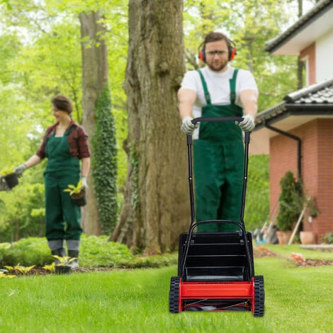 Relaxdays Tondeuse Manuelle Gazon, Avec Bac De Ramassage, Réglage Hauteur De Coupe, Largeur Découpe 29,5 Cm, Noir/rouge – Image 3