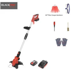 BLACKPINE - Sans Fil Coupe-bordures Sans Fil - 20V - 2.0 Ah Lithium - 14 Accessoires - 1 Batterie - Chargeur Rapide Inclus - Manche Télescopique - Poignée Réglable