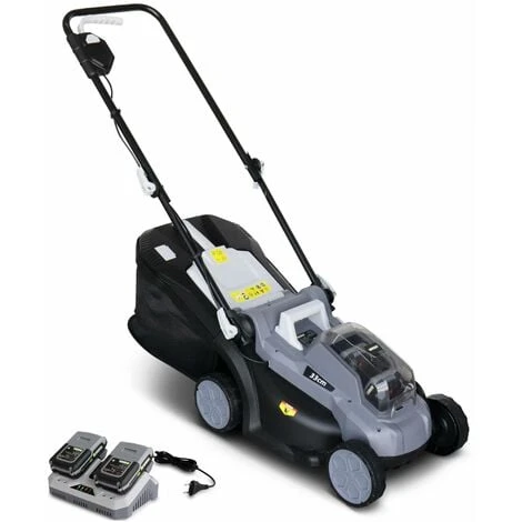 VOLTR 40V – Tondeuse à Gazon Sans Fil 33cm – 2x Batteries 18V Lithium 2.0Ah + Double Chargeur Rapide. Récupérateur D’herbe 35L
