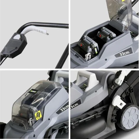 VOLTR 40V – Tondeuse à Gazon Sans Fil 33cm – 2x Batteries 18V Lithium 2.0Ah + Double Chargeur Rapide. Récupérateur D’herbe 35L – Image 4