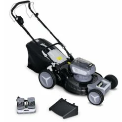 VOLTR 36V – Tondeuse à Gazon Sans Fil Tractée Ø46cm – 2x Batteries 18V Lithium 8.0Ah + Double Chargeur Rapide. Récupérateur D’herbe 50L