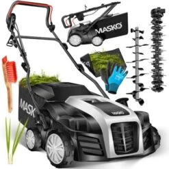 MASKO® - Scarificateur électrique 2 en 1 Aérateur De Gazon 1 800 watts Largeur De Travail 40 cm Bac De Ramassage 55 L Incluant Rouleau De Ventilation Aérateur Démousseur, Profondeur De Travail Réglabl