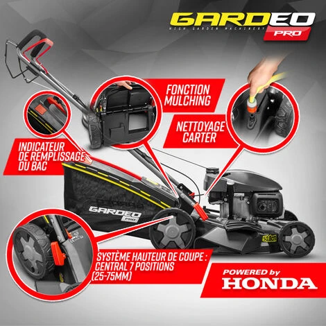 Tondeuse Thermique Tractée 167CC Avec Moteur Honda, Mulching Et éjection Latérale - Gardeo Pro – Image 3