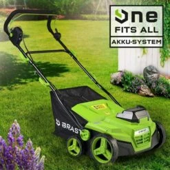 BRAST Scarificateur Batterie 40V 38cm, 2en1 3000tr/min 16 Lames De Scarification, 24 D‘aiguilles D'aération Env. 300m², Bac 50l, Livrée Avec 2 Batteries (2x20V) Et 2 Chargeurs