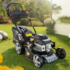 Tondeuse Thermique Autotractée 170cc 46cm SPEED ESTART 4,76cv Démarrage électrique Vitesse D'entraînement Triple Réglable Réglage Central 30-80mm 60l 4en1, Mulching De BRAST