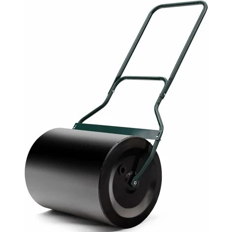 COSTWAY Rouleau à Gazon Jardin 50 X 40 X 123 Cm Remplissage Eau Ou Sable 60L Noir Avec Poignée En U Et Bouchon De Vidange Amovible