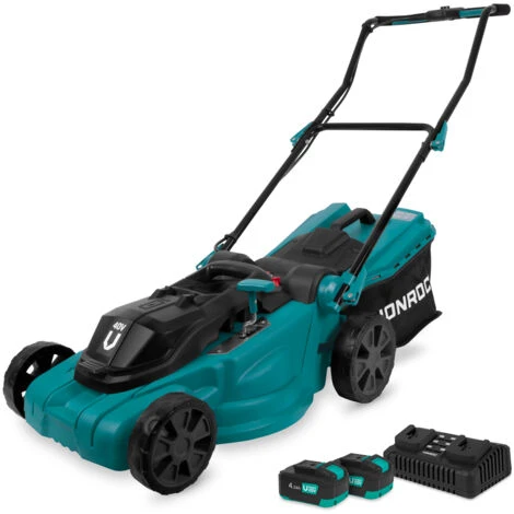 Tondeuse à Gazon 40V – Largeur De Coupe 38 Cm – Réglage Central De La Hauteur – 2 Batteries 4.0Ah Et Un Chargeur Rapide Double