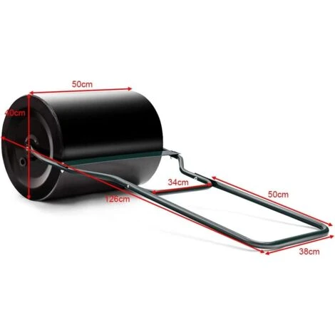 RELAX4LIFE Rouleau à Gazon 60 L Dia.40cm X Largeur 50cm, Rouleau De Jardin En Fer Remplir De Eau Ou Sable Avec Poignée En Forme De U, Bouchon De Vidange Amovible Déflecteur De Saleté – Image 2