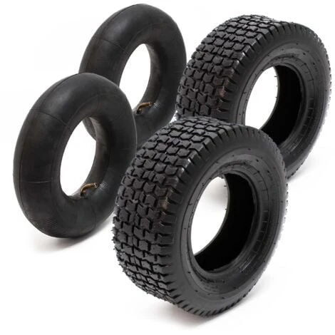 Lot 2x Pneus 2x Chambres Air Tondeuse Autoportée 16x6.50-8 4PR Valve Coudée Chariot Diable Brouette