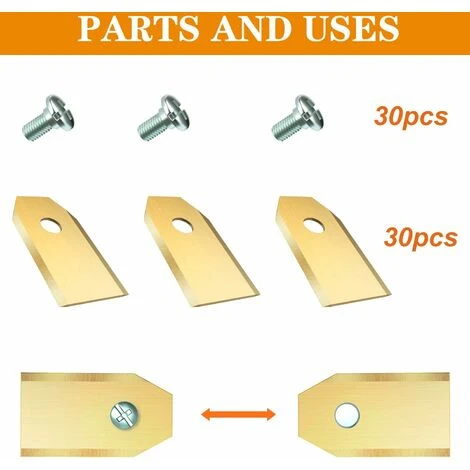 30 X Lames De Rechange En Titane Pour Tous Les Tondeuses De Jardin Automower Husqvarna/Gardena/Yard Force/Automower, Robuste (3.1 G / 0.75 Mm) Avec Vis - Or – Image 4