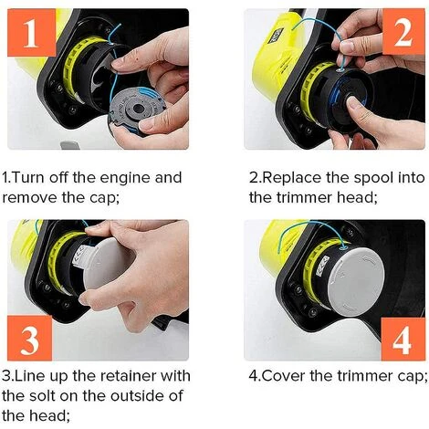 10 Paquets Bobine De Rechange Pour Coupe-bordure Pouce Pour Ryobi , Compatible Avec Ryobi One + AC14RL3A, Coupe-fil Sans Fil , 8 Bobines + 2 Capuchons De Coupe – Image 2