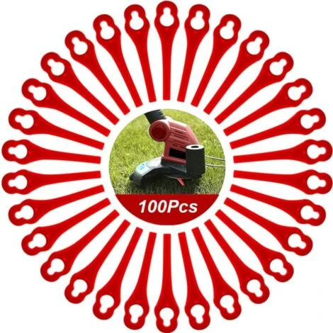100pcs Lames En Plastique De Rechange Pour Coupe Bordure Lame De Tondeuse à Gazon Lames Pour Débroussailleuse Sans Fil Lames De Coupe De Remplacement Pour Jardin Pelouse (L83 Rouge 10×5mm) – Image 4