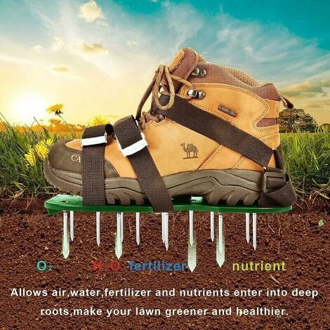 Chaussures Aerateur Pelouse, Aérateur De Pelouse Avec Sangles Réglables Et Boucles En Métal, Sandales Aérateur Pelouse Pour Pelouse Cour, Jardin, Pelouse (Vert) – Image 2