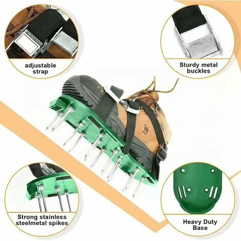 Chaussures Aerateur Pelouse, Aérateur De Pelouse Avec Sangles Réglables Et Boucles En Métal, Sandales Aérateur Pelouse Pour Pelouse Cour, Jardin, Pelouse (Vert) – Image 3