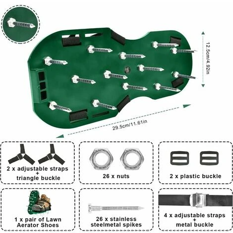 Chaussures Aerateur Pelouse, Aérateur De Pelouse Avec Sangles Réglables Et Boucles En Métal, Sandales Aérateur Pelouse Pour Pelouse Cour, Jardin, Pelouse (Vert) – Image 4