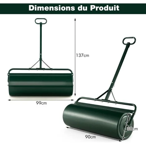 COSTWAY Rouleau à Gazon De Jardin En Métal Avec Poignée De Préhension Détachable, Rouleau De Pelouse Rempli D'eau/Sable 63L- Ø 30 CM, Idéal Pour Obtenir Pelouse Uniforme (Vert) – Image 5